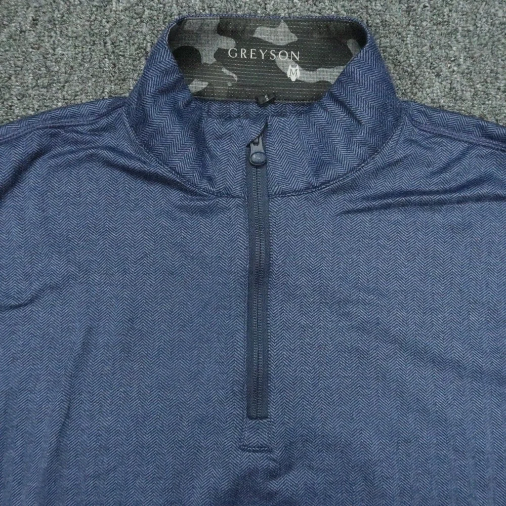 Greyson Pullover Mens Medium Blue Tate Herringbone Performance Quarter Zip - Picture 2 of 8
